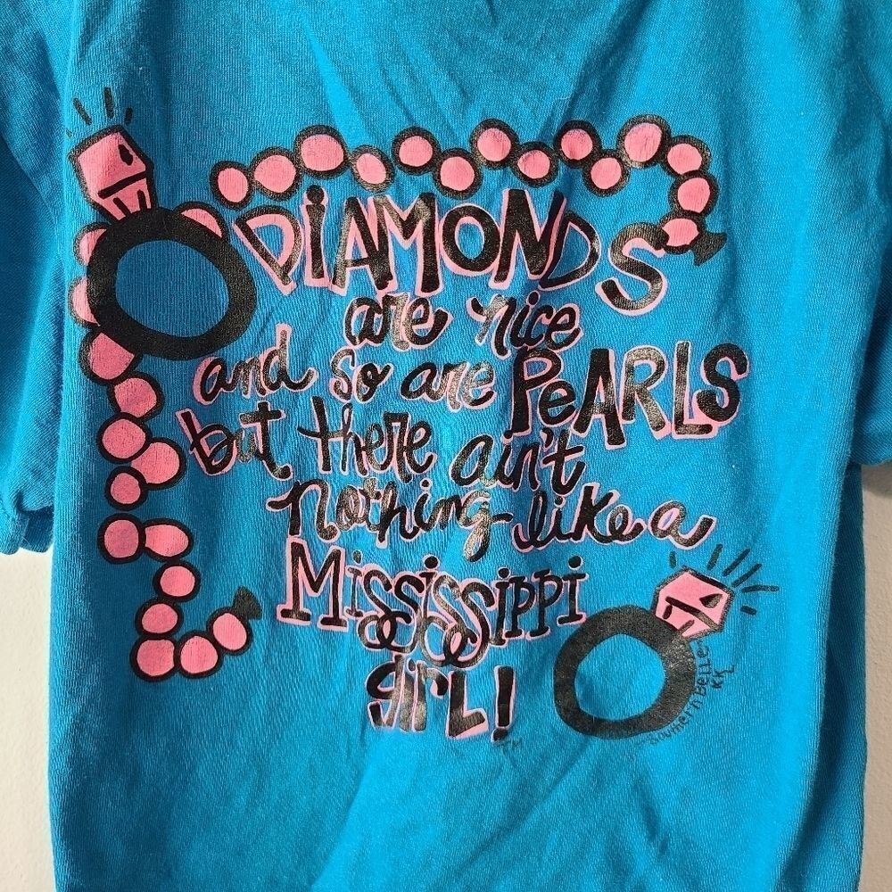 Mississippi Girl Southern Belle Graphic Short Sleeve Tee Girls Small 6 Blue Pink